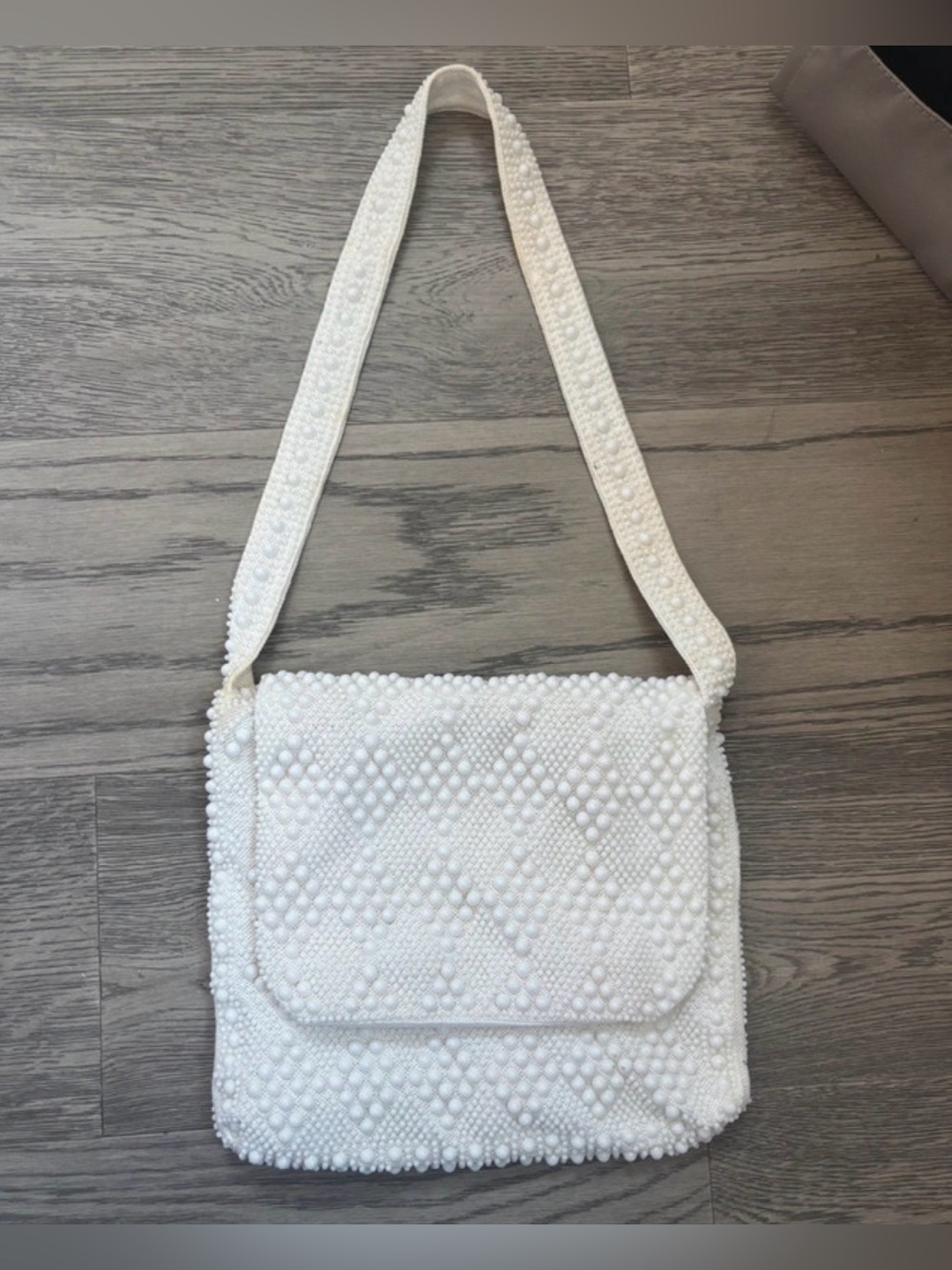 White Beaded Shoulder Bag Boho Bridal Pearl Mini Purse